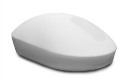 Bilden visar en Purekeys hygienisk mus i en elegant vit färg. Musen är trådlös och utstrålar modern design och funktionalitet. D